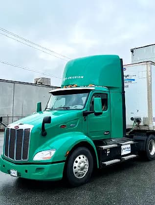 Green Peterbilt day cab tractor